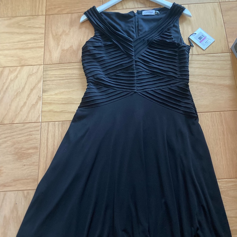 Calvin Klein Dress Black Sleeveless Evening Knee Length Stretch Dress